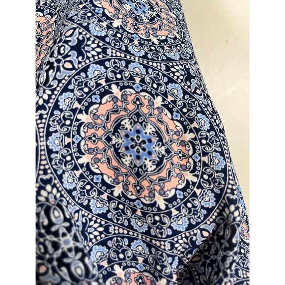 Retro Floral Tunic Top Blue 1X Boho Preppy Classic Chic Western Work Wear Artsy - Picture 3 of 10